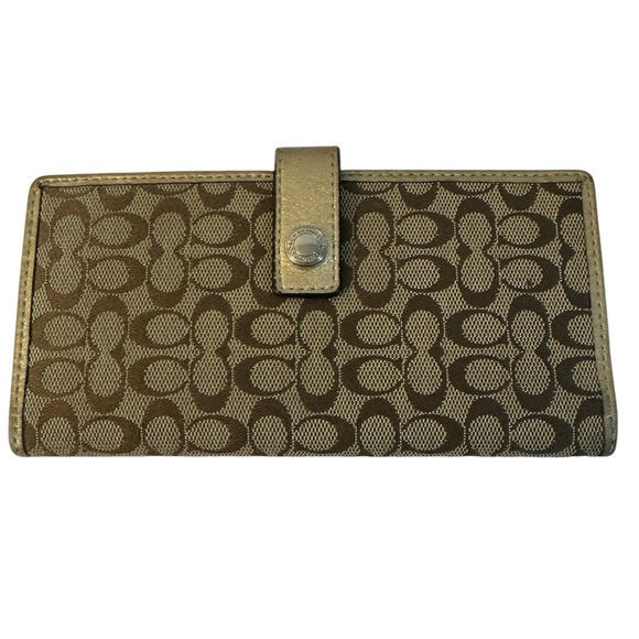 Coach Signature Canvas Wallet with Metallic Leather Trim - Picture 1 of 10